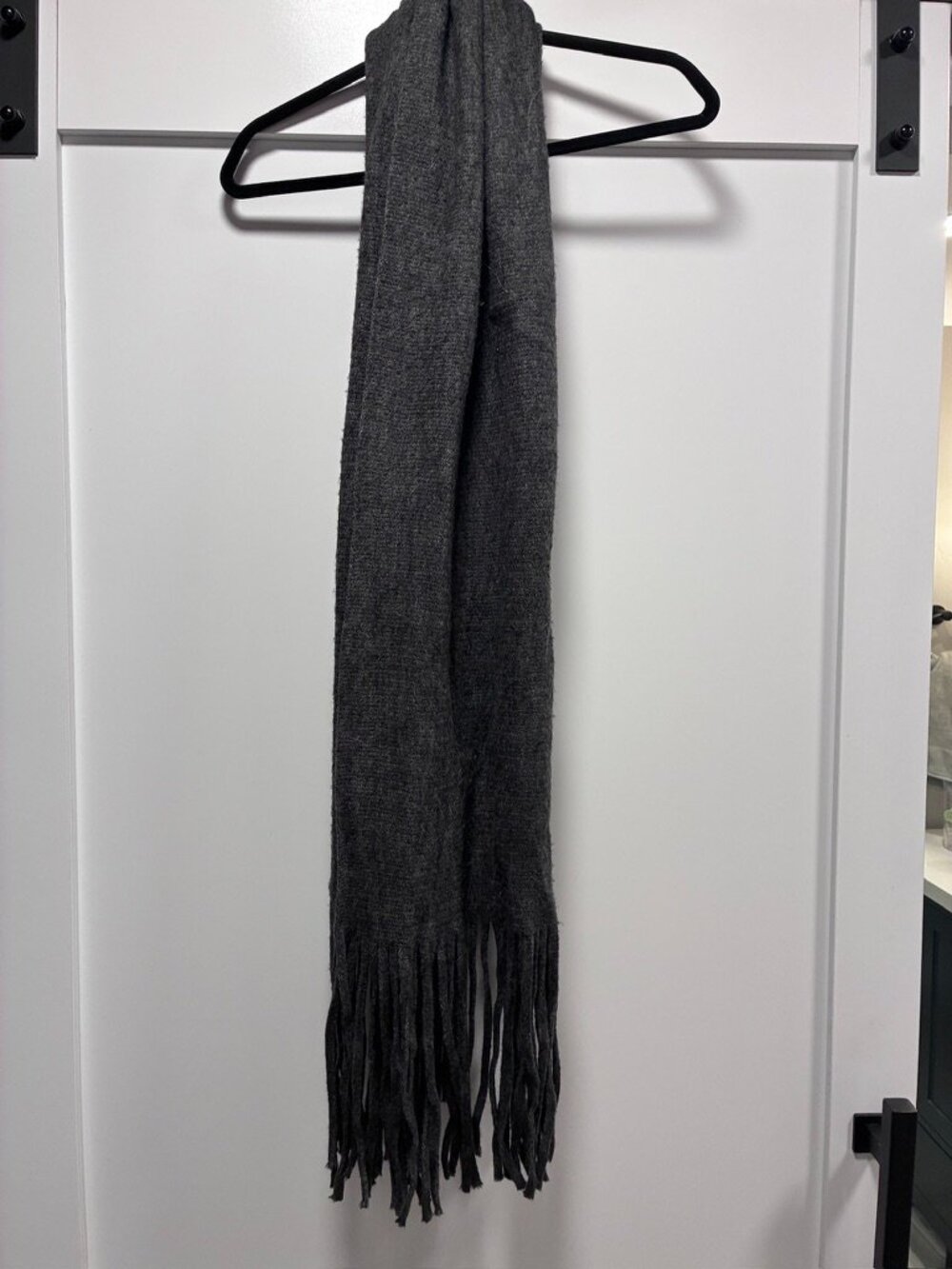 Lucky Brand Charcoal Gray Knit Fringe Scarf